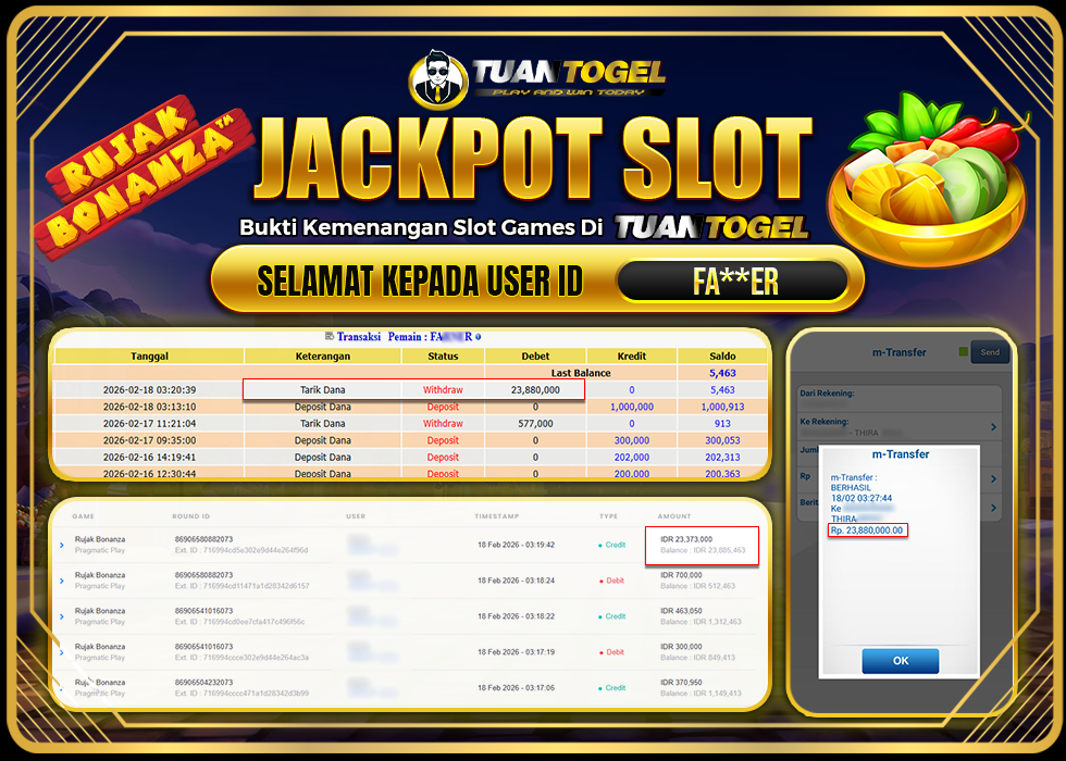TUANTOGEL JACKPOT SLOT RUJAK BONANZA Rp23.880.000,- LUNAS